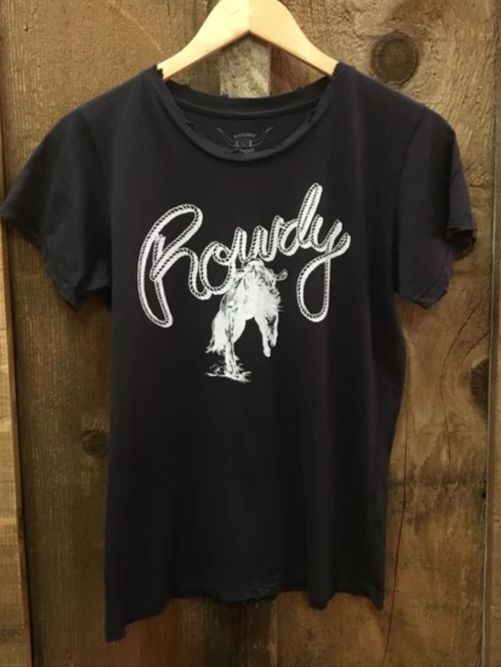 Howdy Black Washed Women’s Tee Cowgirl Western Americana Bronco